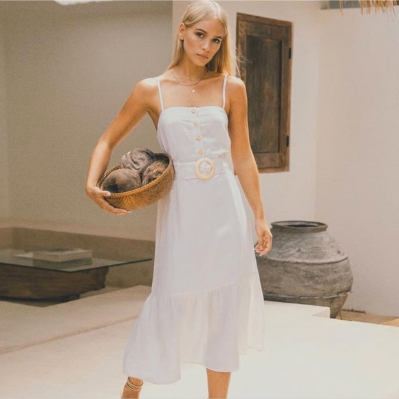 Rails Astrid Belted Flounce Linen Blend Midi Dress - Picture 1 of 7